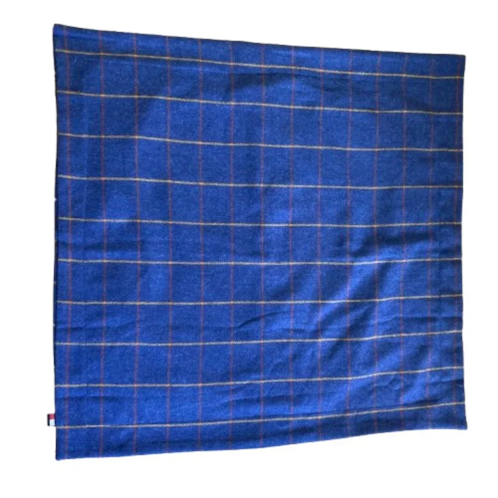 Tommy Hilfiger Blue Windowpane Plaid Wool Pillow Cover Sham for 28x28 Insert
